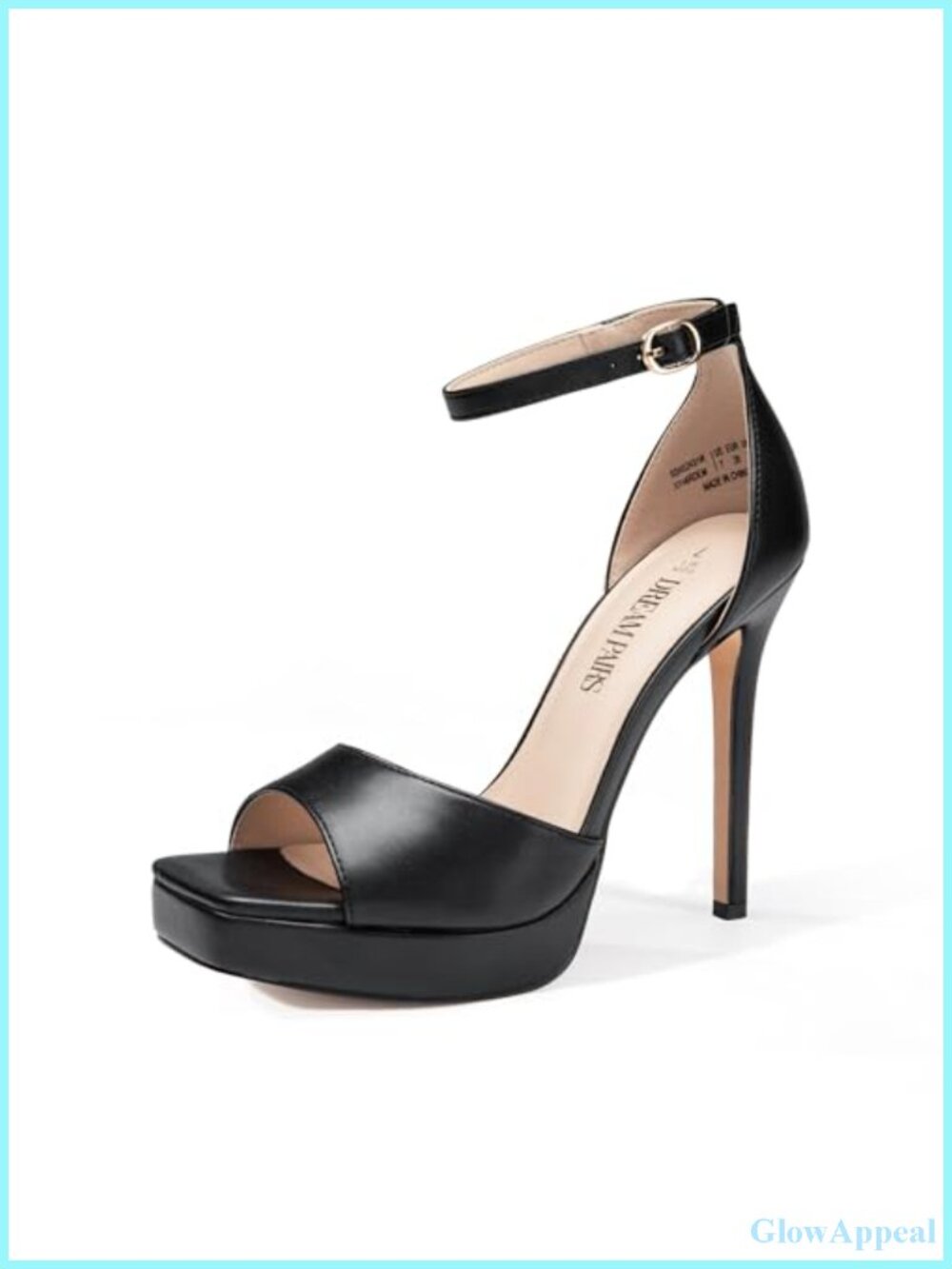 Women's Faux Leather Platform Stiletto Heel Sandals Square Toe Ankle Strap